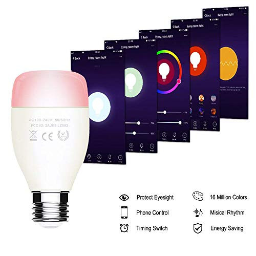 WiFi Smart LED Light Bulb,RGB Music Sync Dimmable Color Changing Bulbs, Decorative Lights, Mood Light Bulb,Dimmable,Timing Function,Works with Google Home, Alexa, IFTTT,E27 7W