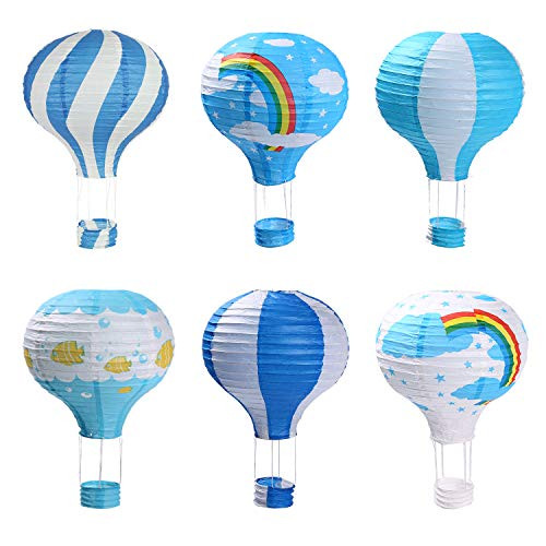 Hot Air Balloon Paper Lanterns for Wedding Birthday Engagement Christmas Party Decoration Blue Set Pack of 6