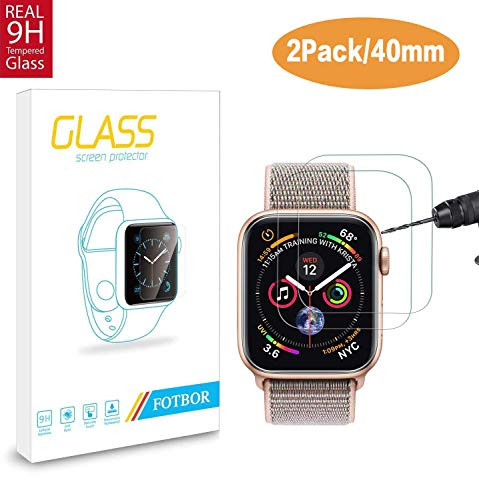 [2 Pack] Fotbor Compatible for Apple Watch Screen Protector 40mm Series 4, HD Clear Anti-Scratch Anti-Bubble for iWatch 40mm Tempered Glass Screen Protector [Only Covers The Flat Area] (40mm)