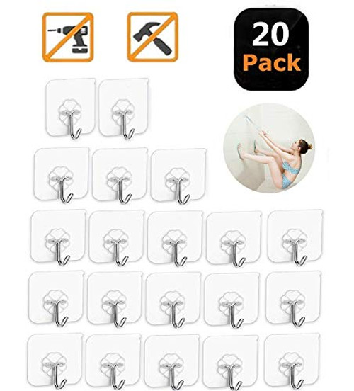 Transparent Adhesive Seamless Wall Hooks - 13 lb(Max) Waterproof and Oilproof Reusable Hooks Heavy Duty Wall Hook for Kitchen Bathroom Office(20Pack) Transparent Adhesive Seamless Wall Hooks - 13 lb(Max) Waterproof and Oilproof Reusable Hooks Heavy Duty Wall Hook for Kitchen Bathroom Office(20Pack)