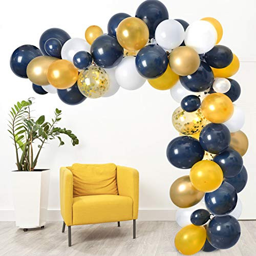 JOYMEMO Navy Blue and Gold Balloons 100PCS of DIY Balloon Garland Arch Kit Metallic Gold Confetti Balloon Tape Strip for Wedding, Graduation, Baby Shower, Birthday Party Decorations JOYMEMO Navy Blue and Gold Balloons 100PCS of DIY Balloon Garland Arch Kit Metallic Gold Confetti Balloon Tape Strip for Wedding, Graduation, Baby Shower, Birthday Party Decorations