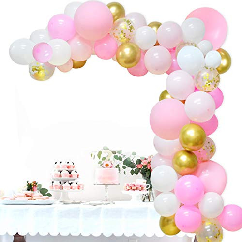JOYMEMO Balloons Garland Arch Kit, 100 Balloons Pink Gold Metallic Confetti Balloons with Tape Strip, Balloon Typing Tools for Baby Shower, Wedding, Birthday Party Decorations JOYMEMO Balloons Garland Arch Kit, 100 Balloons Pink Gold Metallic Confetti Balloons with Tape Strip, Balloon Typing Tools for Baby Shower, Wedding, Birthday Party Decorations