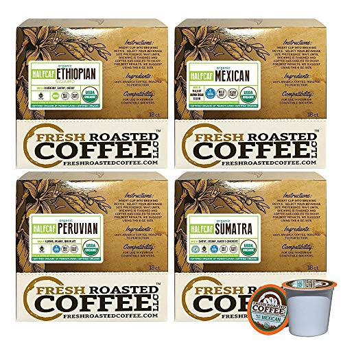 Fresh Roasted Coffee LLC, Half Caf Coffee Pod Variety Pack, USDA Organic, Medium Roast, Compatible with 1.0 / 2.0 Single-Serve Brewers, 72 Count