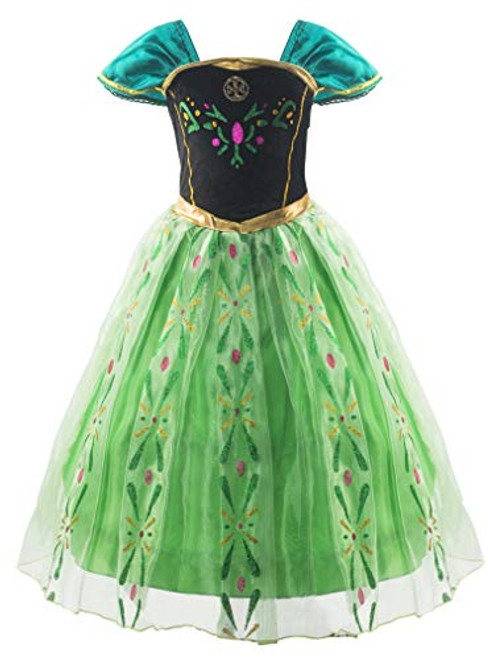 Padete Little Girls Anna Princess Dress Elsa Snow Party Queen Halloween Costume (3 Years, Green) Padete Little Girls Anna Princess Dress Elsa Snow Party Queen Halloween Costume (3 Years, Green)