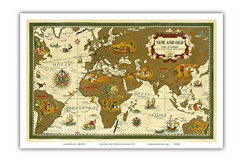 Pacifica Island Art New and Old - Nova Et Vetera (The Old and the New) - World Route Map - Planisphere - Vintage Airline Travel Poster by Lucien Boucher c.1939 - Master Art Print - 12in x 18in Pacifica Island Art New and Old - Nova Et Vetera (The Old and the New) - World Route Map - Planisphere - Vintage Airline Travel Poster by Lucien Boucher c.1939 - Master Art Print - 12in x 18in