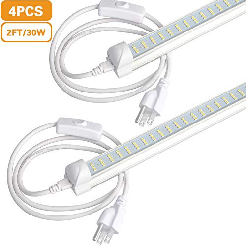 T8 LED Light Tube - 2FT, 30W, 3000lm, 6000K(Cold White), Linkable Integrated Single Fixture, Clear Cover, 3 Rows, Utility Shop Light, Ceiling and Under Cabinet Light,Corded Electric,Clear Cover, 4PCS T8 LED Light Tube - 2FT, 30W, 3000lm, 6000K(Cold White), Linkable Integrated Single Fixture, Clear Cover, 3 Rows, Utility Shop Light, Ceiling and Under Cabinet Light,Corded Electric,Clear Cover, 4PCS