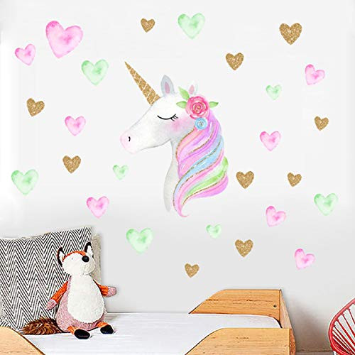 Unicorn Wall Sticker Decals Bedroom Wall Decor Girls and Kids Wall Decals Unicorn Peel Wall Decals Watercolour?Bedroom Decor Nursery Room Home Decor (001)