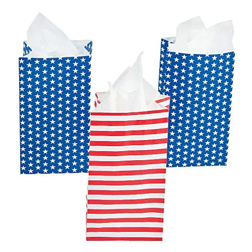 Fun Express Mini Patriotic Treat Bags | 24 Count | Great Great for USA or 4th of July Themed Event, Birthday Party Favors, Loot Bag Prizes, Military Appreciation Day