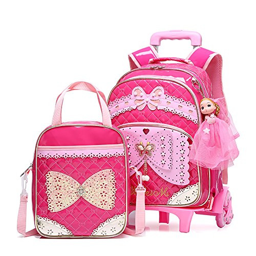 Meetbelify Rolling Backpack for Girls with Lunch Bag School Bags,Wheeled Backpack Pink