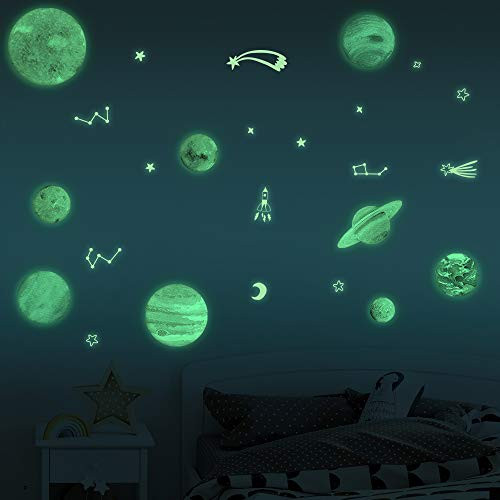 Glow in The Dark Stars and Planets Bright Solar System Wall Decals for Kids Glowing Ceiling Decals Space Wall Stickers for Nursery Bedroom Living Room,Shining Outer Space Decoration for Kids Toy