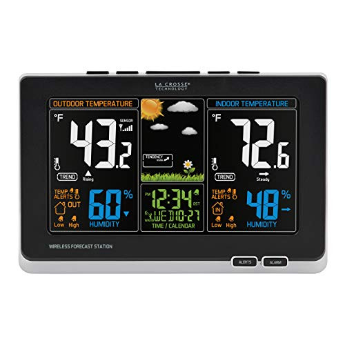 La Crosse Technology 308-1414B-INT 308-1414B Wireless Atomic Digital Color Forecast Station with Alerts, Black