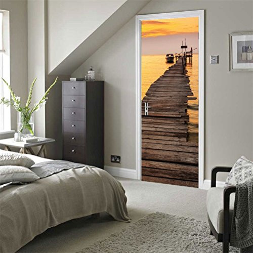Fymural Door Mural 3D Removable Wallpaper Wall Murals Stickers Sunset Self-Adhesive Vinyl Art Door Decals for Home Door Decoration 30.3x78.7