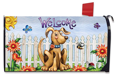 Springtime Puppy Welcome Mailbox Cover Fence Floral Standard Briarwood Lane