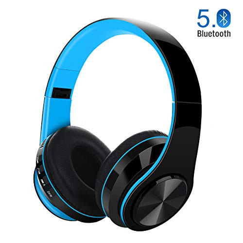 Stereo Lightweight Foldable Bluetooth Headphones Over Ear, Hi-Fi Stereo Wireless Headset, Noise Cancelling Headphones with Long Duration for Travel Work TV PC Cellphone (Blue)