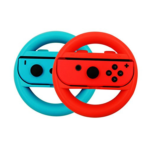 GamesBunds Switch Steering Wheels[2-Pack], Joy-Con Controller Racing Wheels for Nintendo Switch Handle (Red Blue)
