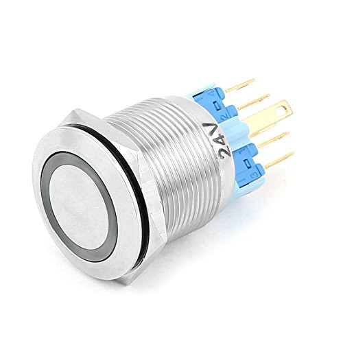 uxcell 24V 18mm Green LED Light 22mm Thread Dia Latching Push Button Switch