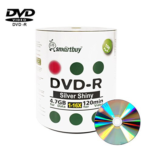 Smart Buy 100 Pack DVD-r 4.7gb 16x Shiny Silver Blank Data Video Movie Recordable Media Disc, 100 Disc 100pk