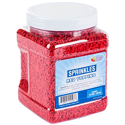 Red Sprinkles - Red Sprinkles in Resealable Container - Jimmies - Food Decorative - Bulk Candy - 1.6 Pounds