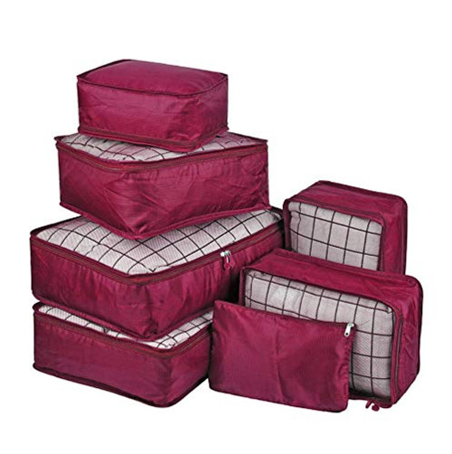 7Pcs Waterproof Travel Storage Bags Clothes Packing Cube Luggage Organizer Pouch(Red wine) 7Pcs Waterproof Travel Storage Bags Clothes Packing Cube Luggage Organizer Pouch(Red wine)
