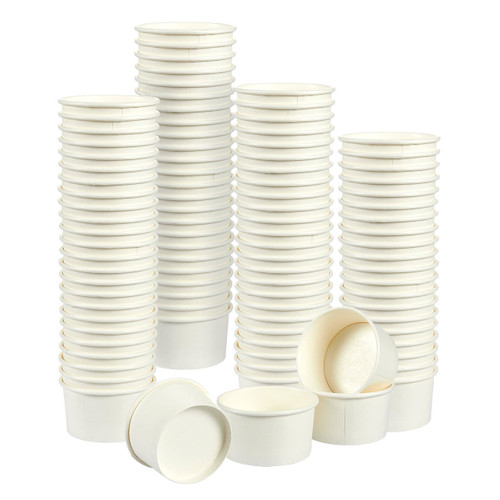 Ice Cream Sundae Cups - 100-Pieces Disposable Paper Dessert Ice Cream Yogurt Bowls Party Supplies, White, 8-Ounce
