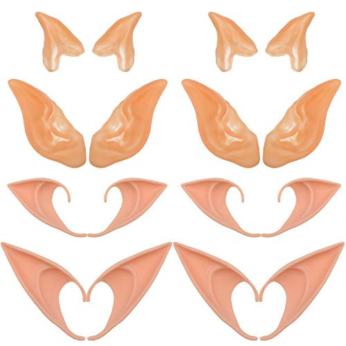 WILLBOND 8 Pairs Elf Ears Goblin Ears Latex Fairy Ears Soft Pointed Ears for Cosplay Halloween Party Costume Supplies