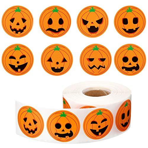 Outus 800 Pieces Pumpkin Stickers Halloween Roll Stickers Round Circle Face Stickers for Halloween Party Decoration