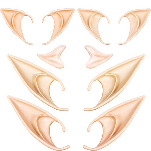 5 Pairs Latex Elf Ear Pixie Dress Up Costume Soft Pointed Goblin Fairy Ears Cosplay Halloween Party Props, Anime Party Vampire Fairy Ears, Masquerade Accessories (Different Sizes)