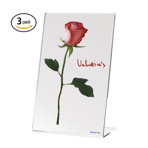 Display4top 3 Pack, 8.5 x 11 Inches Displays Clear Acrylic Slanted Sign Holders Portrait Ad Frame