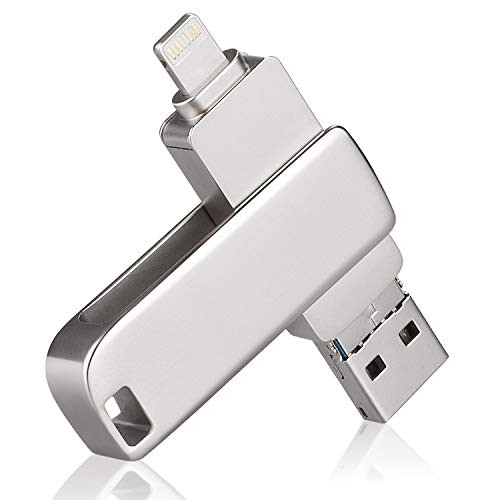 USB Flash Drive for iPhone X XR XS MAX,Encrypted Thumb Drive USB Memory Stick 3.0 128GB Flash Drive Photo Stick for iPad iPhone iOS Android and Computers(Silver 128GB)