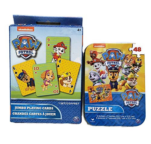 Paw Patrol Jumbo Playing Cards and Mini 48 Piece Puzzle Tin Set