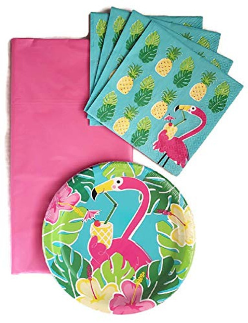 Flamingo Party Supplies Paper Plate and Napkin Bundle of 3, Service for 8