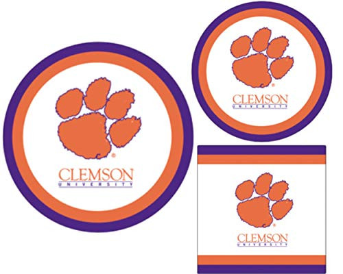 Clemson Tigers Party Supplies - Bundle Includes Paper Plates and Napkins for 10 People