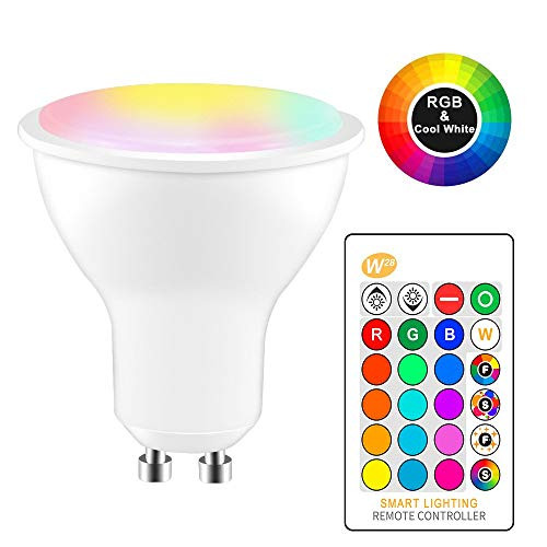 RGBW Led Bulb GU10 Color Changing Light Bulb with Remote Control, 2 Pack 8W RGBW Led Light Bulb with Time Function, Flash Strobe Fade Mode for Home Decor, Party- Cool White (Not Include Battery)