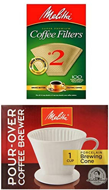 Melitta Porcelain #2 Pour-Over Manual Cone Coffee Brewer with 100 Extra Natural Brown Filters Melitta Porcelain #2 Pour-Over Manual Cone Coffee Brewer with 100 Extra Natural Brown Filters