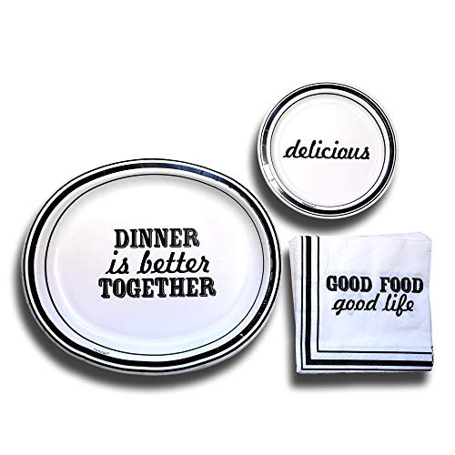 Family Friends Happy Birthday Dinner Party Paper Plates and Napkins Party Supplies Bundle - Tableware Set Includes Dinner Is Better Together Plates - Delicious Dessert Plates - Good Food Life Napkins