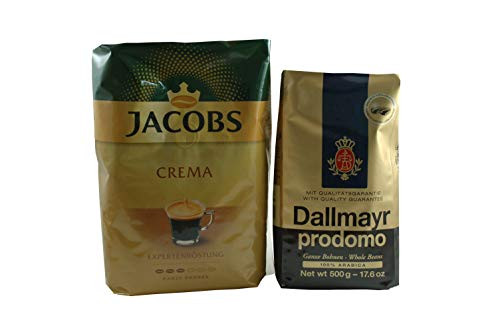 Jacobs Coffee Jacobs Crema Whole Beans Coffee, 2.2 Pound + Dallmayr Gourmet Coffee, Prodomo Whole Bean 1 Pound - Total - 35.2 oz + 17.6 oz