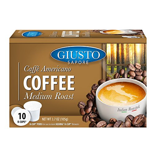 Giusto Sapore Caffe Americano Italian Roasted Medium Roast Coffee - 10 Keurig K-cups - Premium Superior Quality Gourmet Brand - Family Owned Giusto Sapore Caffe Americano Italian Roasted Medium Roast Coffee - 10 Keurig K-cups - Premium Superior Quality Gourmet Brand - Family Owned