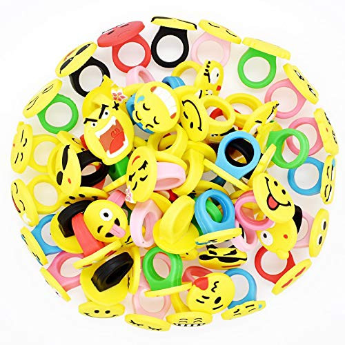XHAOYEAHX Emoji Rubber Rings Smiley Face Emoticon Kids Children Party Favors Toys -Pack of 62