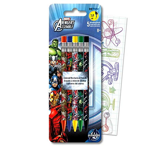 Marvel Avengers Colored Mechanical Pencil Set Bundle Includes 5 Avengers Pencils with Colorful Fun Separately Licensed GWW Bookmark