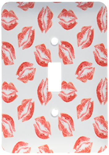 3dRose LSP_56711_1"Flirty Hot Lips Pattern-Red Lipstick Kiss Marks Design on White-Girly Romantic and Stylish Single Toggle Switch
