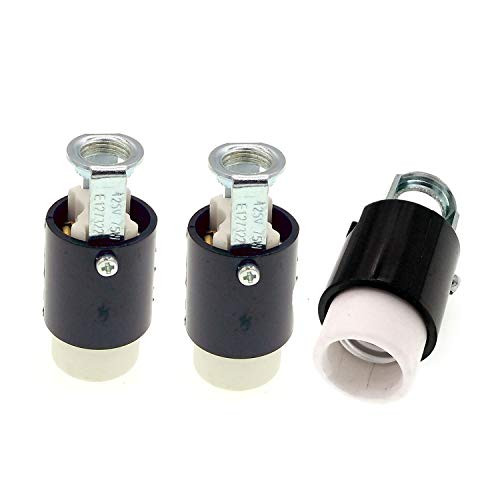 Candelabra Base Keyless Socket,E12 Porcelain Lamp Holder with Bakelite Shell,Metal Bracket Ring (Ceramic,3-Pack)