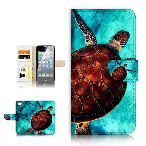 (for iPhone 8 Plus/iPhone 7 Plus) Flip Wallet Case Cover & Screen Protector Bundle - A21665 Turtle in Sea