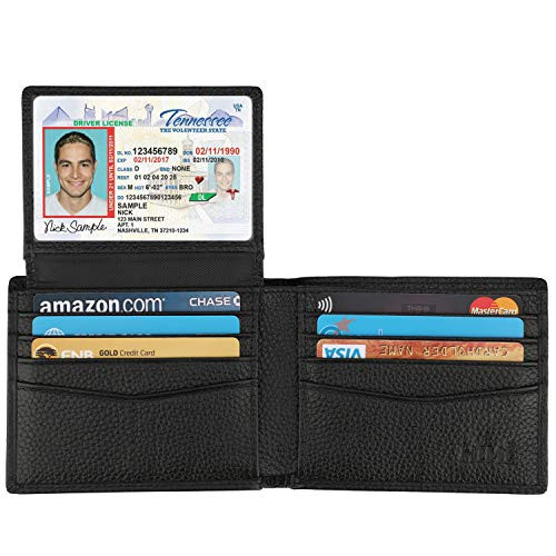 Wallet for Men-Genuine Leather RFID Blocking Bifold Stylish Wallet With 2 ID Window (Black-Pebble Leather)