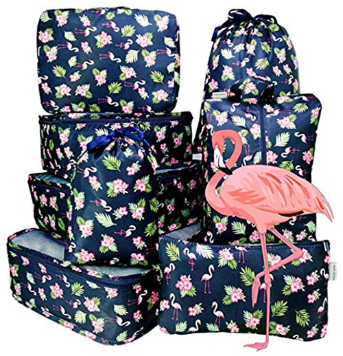 8 Set Travel Storage Bags Packing cubes Multi-functional Clothing Sorting Packages,Travel Packing Pouches,Luggage Organizer (Flamingo)