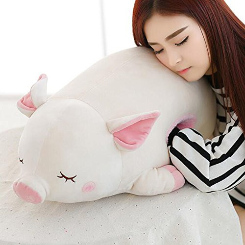 Dongcrystal 23.6 Inches Pink Sleeping Pig,Soft Plush Piggy Toy Stuffed Animals Pillow with Hand Warm