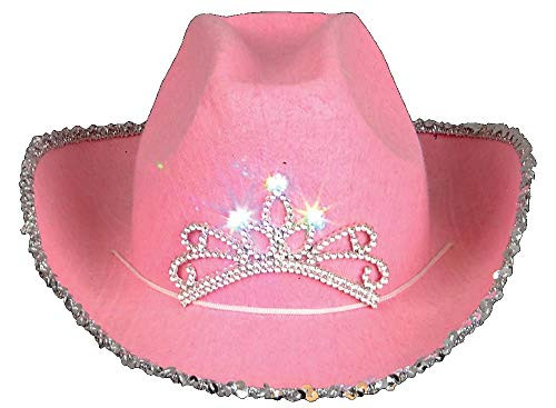 Rhode Island Novelty Child Pink Cowboy Hat with Blinking Tiara 2-Pack