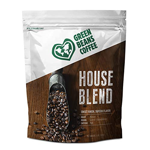 Green Beans Coffee Premium House Blend, Medium Roast, Whole Bean, 2 Pound Bag