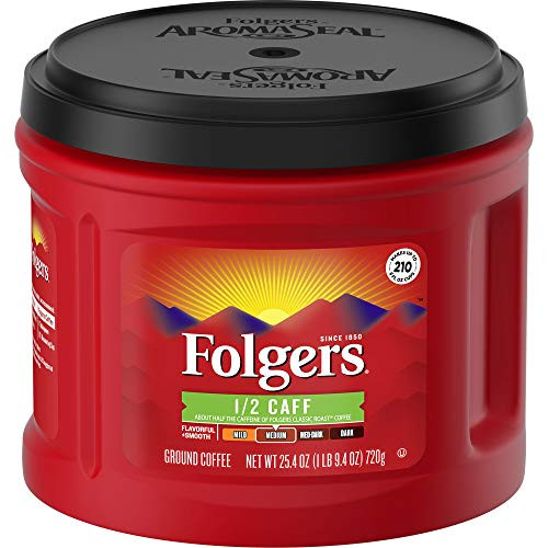 Folgers Half-Caff Ground Coffee, Medium Roast, 25.4 Ounce, Packaging May Vary Folgers Half-Caff Ground Coffee, Medium Roast, 25.4 Ounce, Packaging May Vary