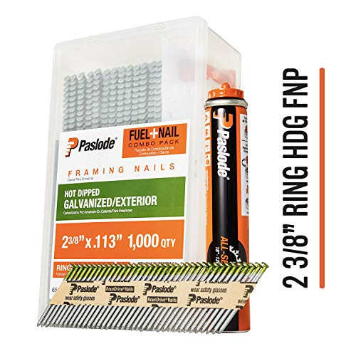 Paslode - 650526 2 3/8-Inch by .113 Ring Hot Dipped Galvanized Nail and Fuel Pack for Cordless Framing Nailer (1,000 Nails + 1 Fuel Cell)