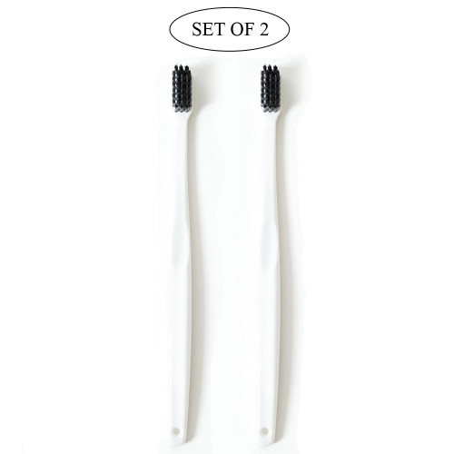Morihata Binchotan Activated Charcoal Toothbrush, Standard Bristle - White - Set of 2